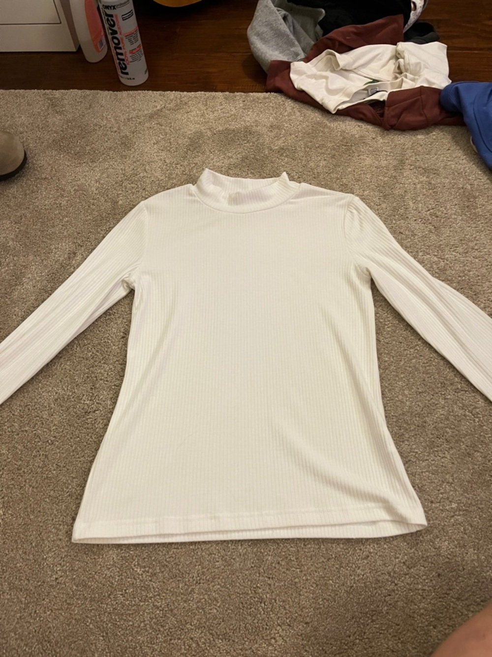 Girls' White Ribbed Mock Neck Long-Sleeve Tee
